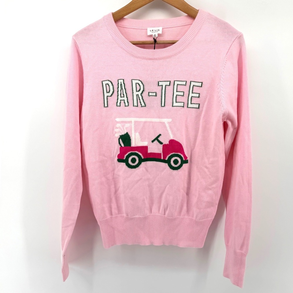 Le Lis Collection Pink Golf Par-Tee Sweater Womens Medium IWT4022-19 Golf Cart